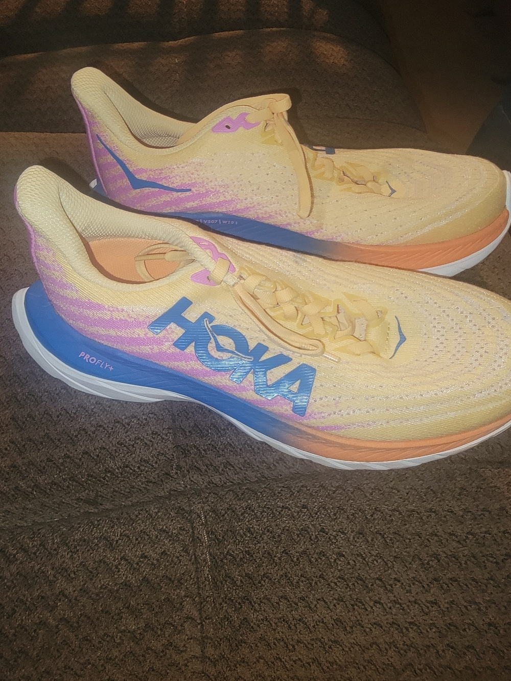 Hoka MACH 5's Women's Yellow, Pink, And Blue Running Shoes